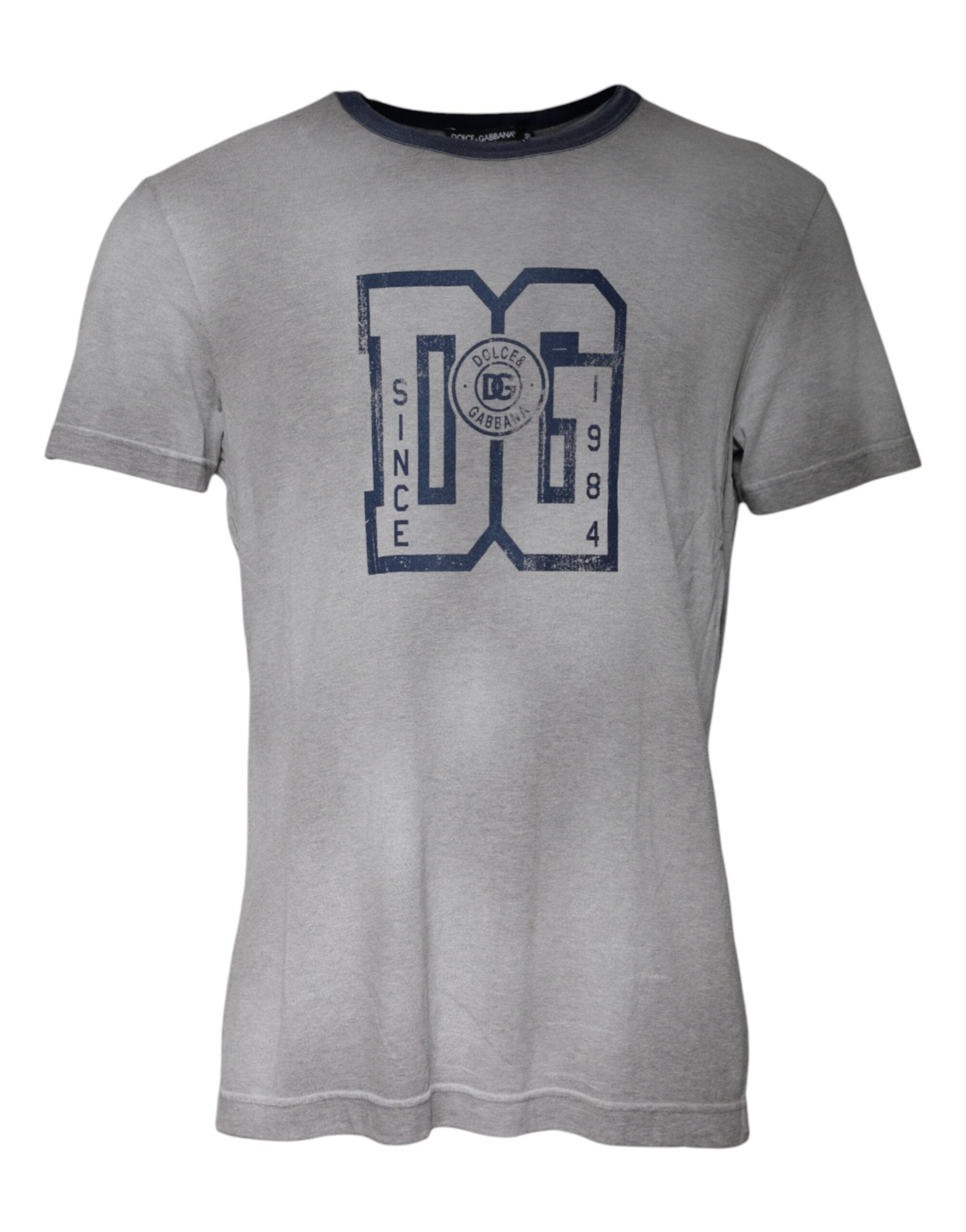 Dolce & Gabbana Gray Logo Print Cotton Crew Neck T-shirt Dolce & Gabbana