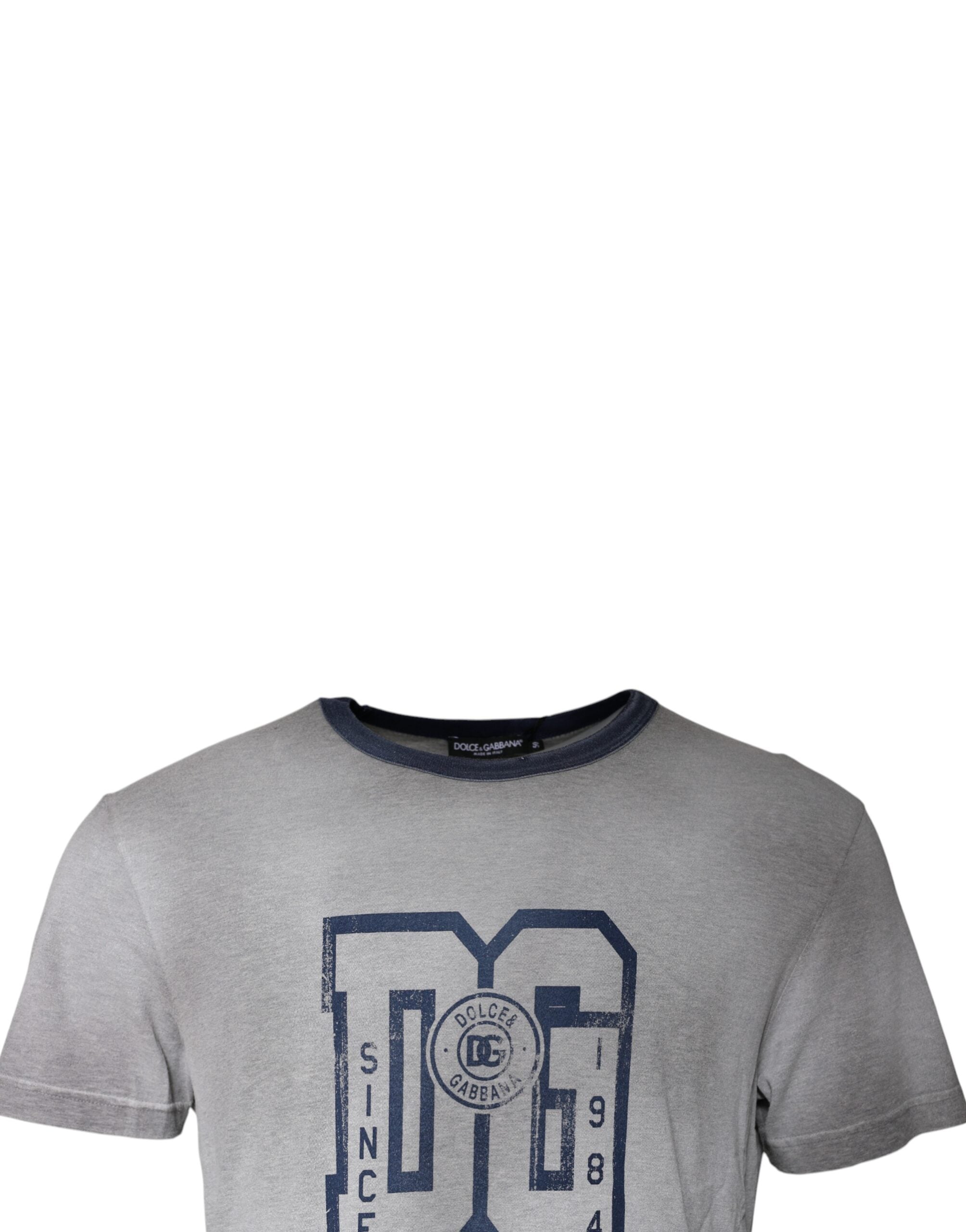 Dolce & Gabbana Gray Logo Print Cotton Crew Neck T-shirt Dolce & Gabbana