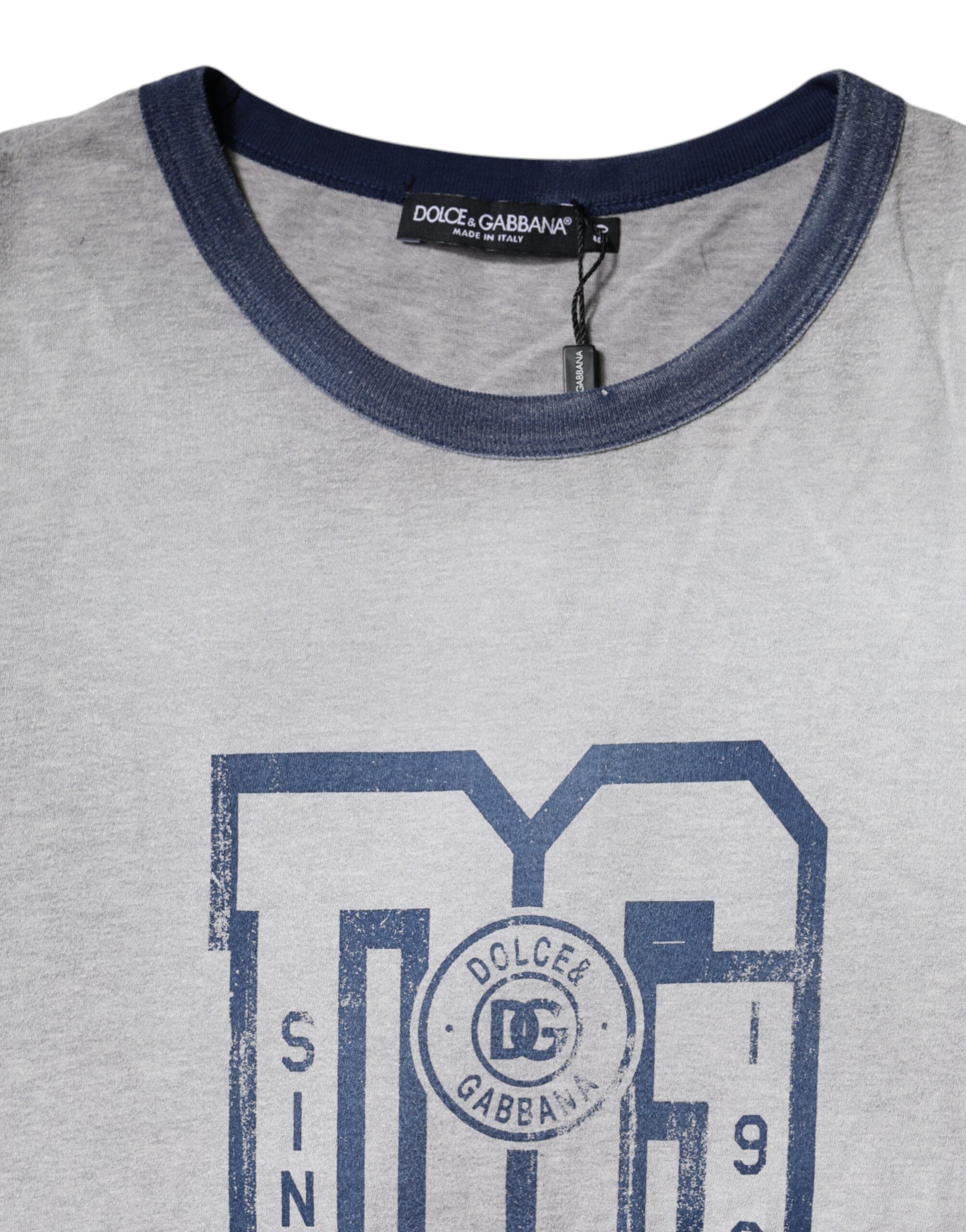 Dolce & Gabbana Gray Logo Print Cotton Crew Neck T-shirt Dolce & Gabbana