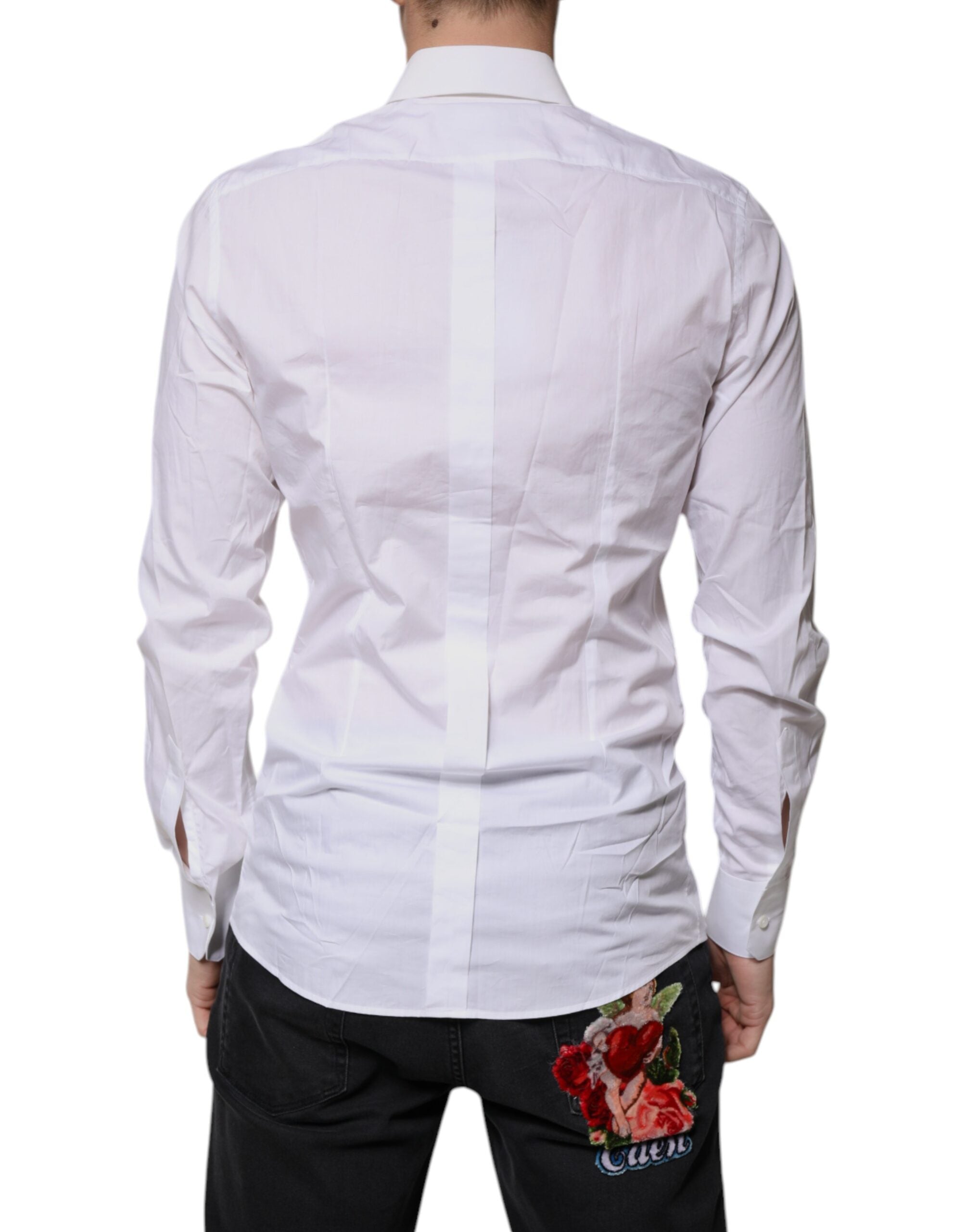 Dolce & Gabbana White Cotton Long Sleeves GOLD Dress Shirt Dolce & Gabbana
