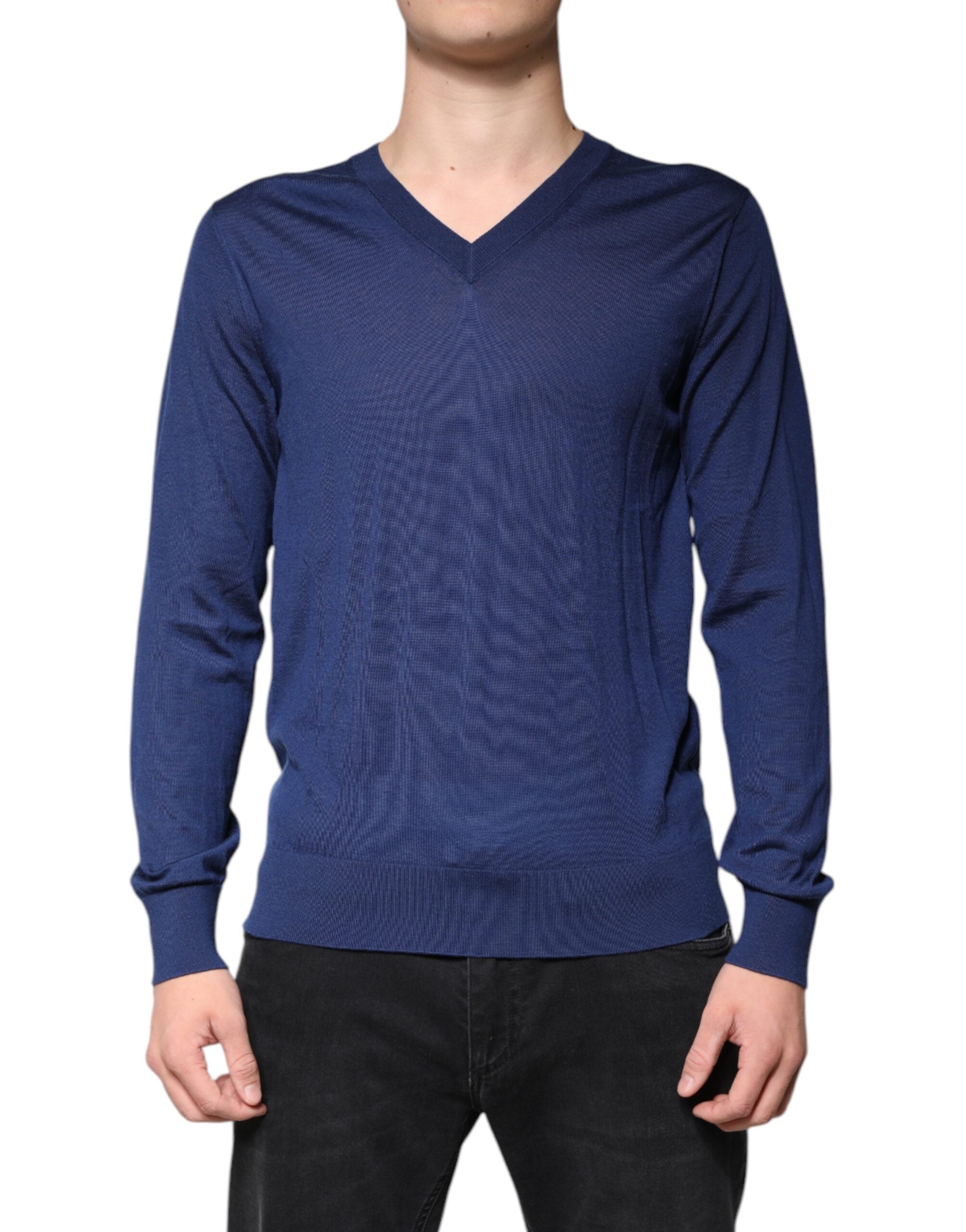 Dolce & Gabbana Navy Blue Cashmere V-neck Pullover Sweater Dolce & Gabbana