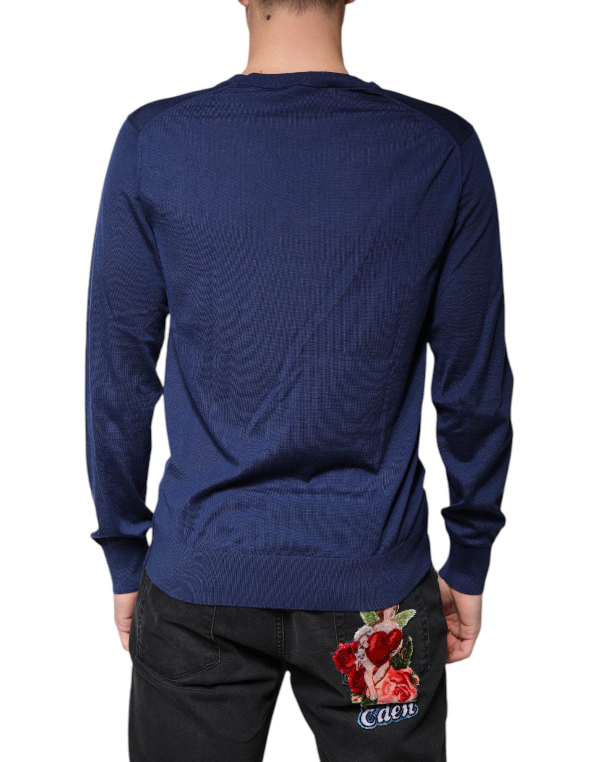 Dolce & Gabbana Navy Blue Cashmere V-neck Pullover Sweater Dolce & Gabbana