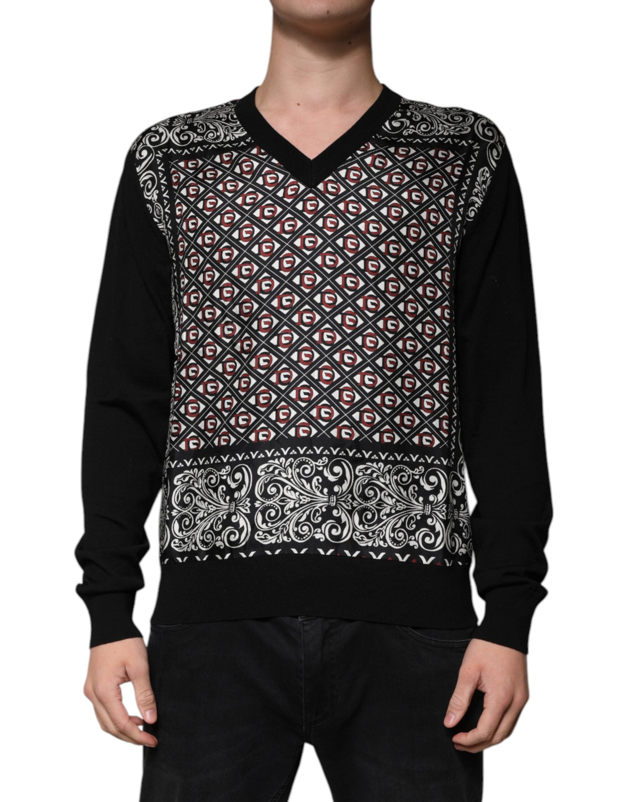 Dolce & Gabbana Black Logo Wool V-neck Pullover Sweater Dolce & Gabbana