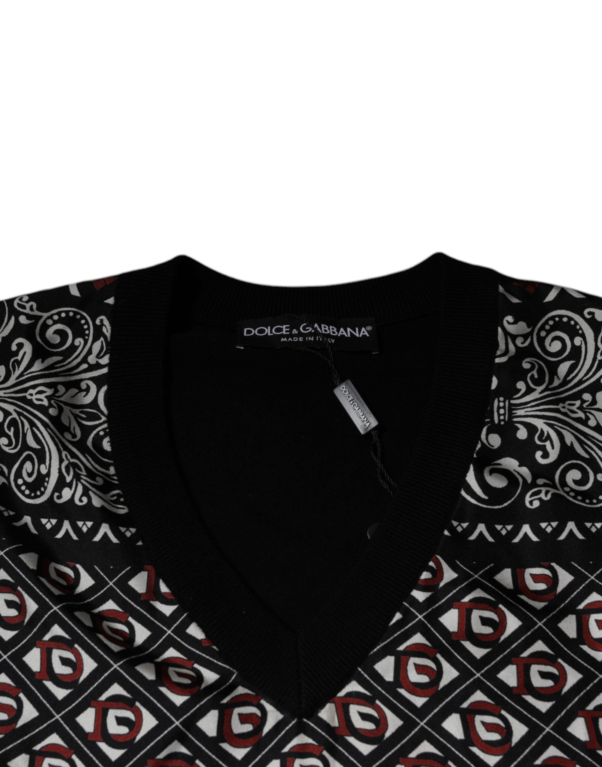 Dolce & Gabbana Black Logo Wool V-neck Pullover Sweater Dolce & Gabbana
