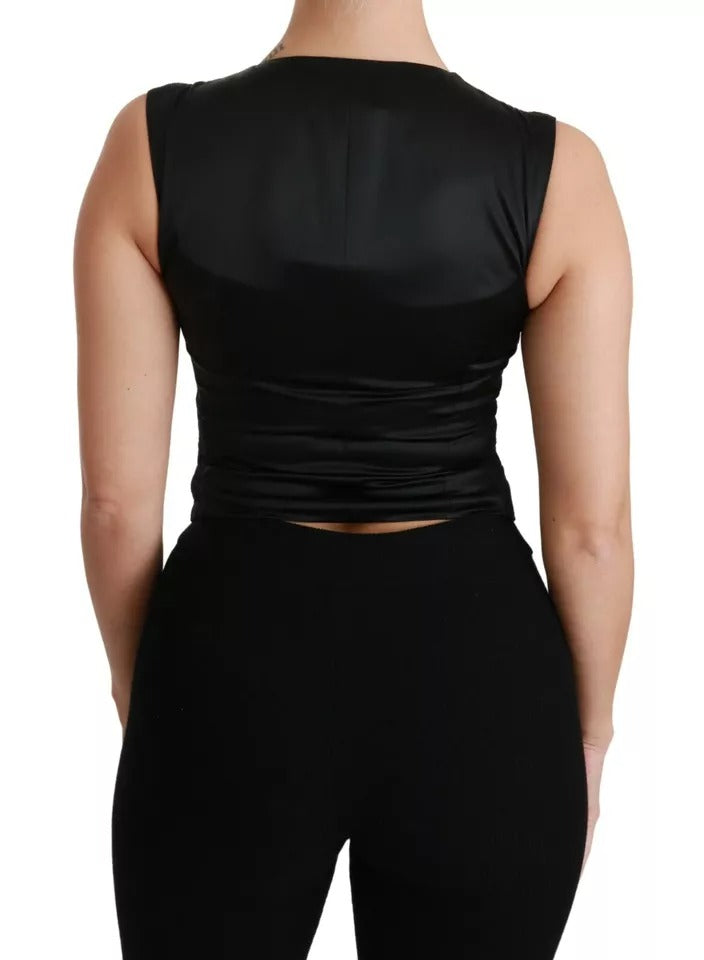 Dolce & Gabbana Black Lace Waistcoat Slim Vest Silk Top Dolce & Gabbana