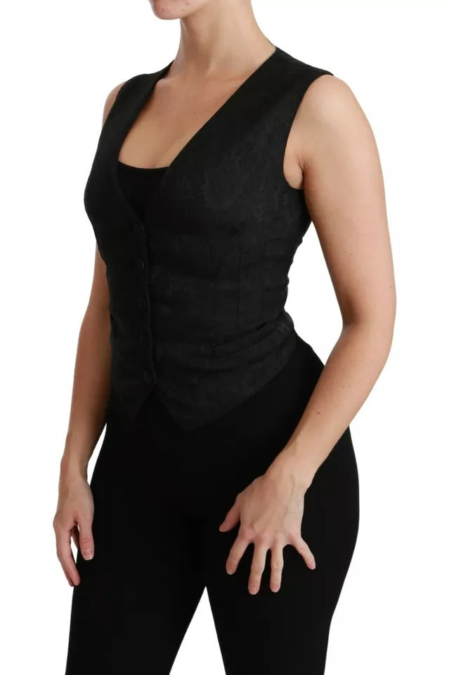 Dolce & Gabbana Black Lace Waistcoat Slim Vest Silk Top Dolce & Gabbana