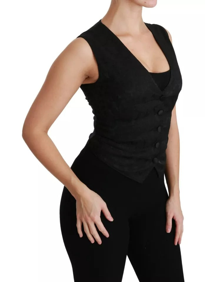 Dolce & Gabbana Black Lace Waistcoat Slim Vest Silk Top Dolce & Gabbana