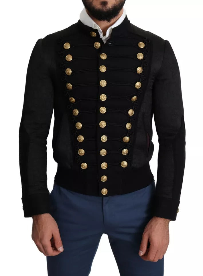 Dolce & Gabbana Black Button Embellished Military Jacket Dolce & Gabbana