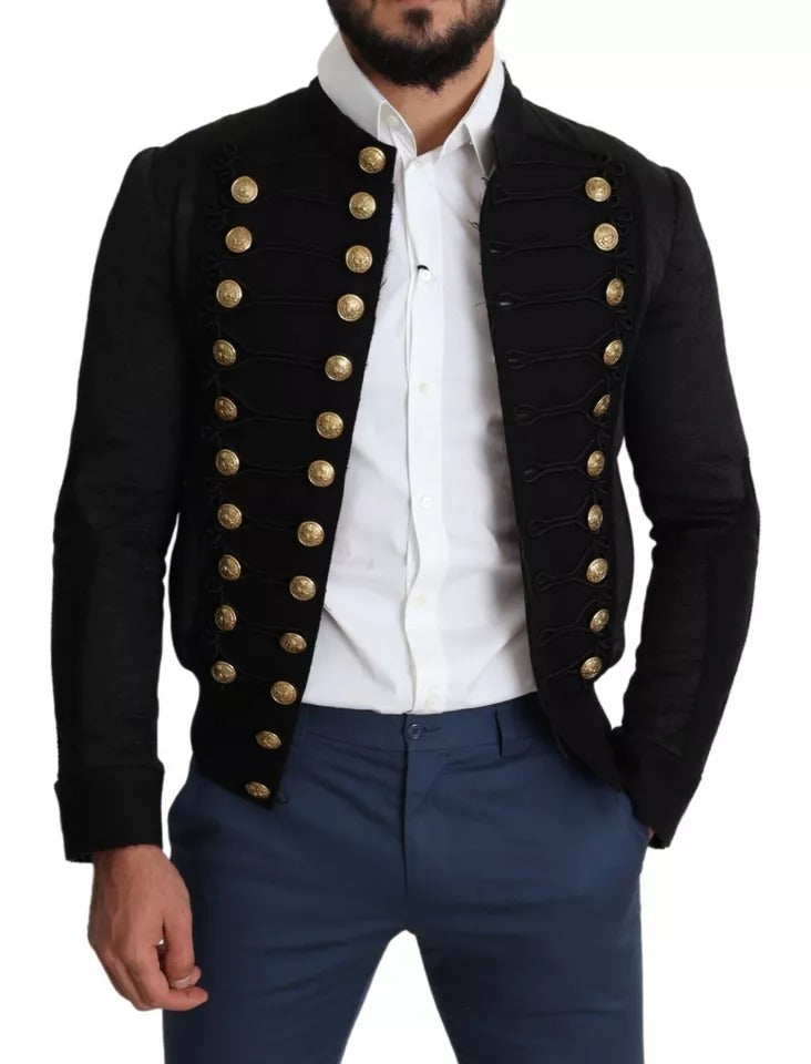Dolce & Gabbana Black Button Embellished Military Jacket Dolce & Gabbana