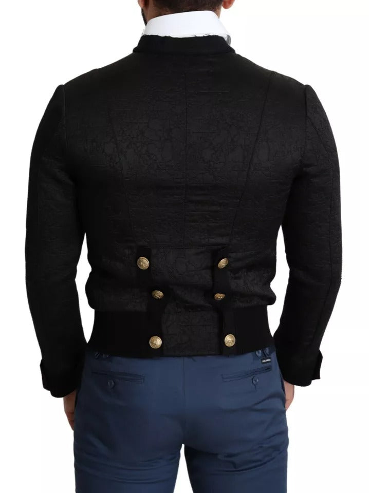 Dolce & Gabbana Black Button Embellished Military Jacket Dolce & Gabbana