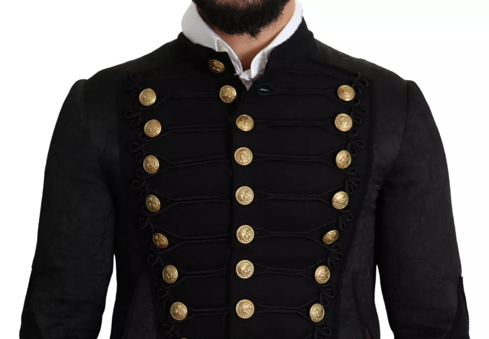 Dolce & Gabbana Black Button Embellished Military Jacket Dolce & Gabbana
