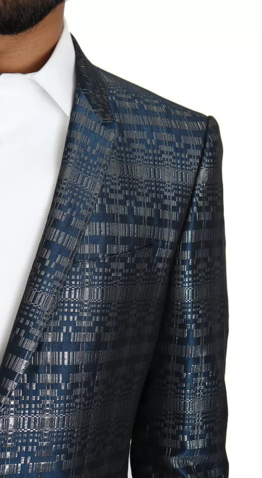 Dolce & Gabbana Blue Silver Shiny 2 Piece Slim GOLD Suit Dolce & Gabbana