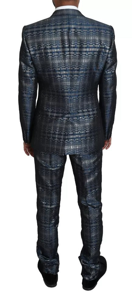 Dolce & Gabbana Blue Silver Shiny 2 Piece Slim GOLD Suit Dolce & Gabbana