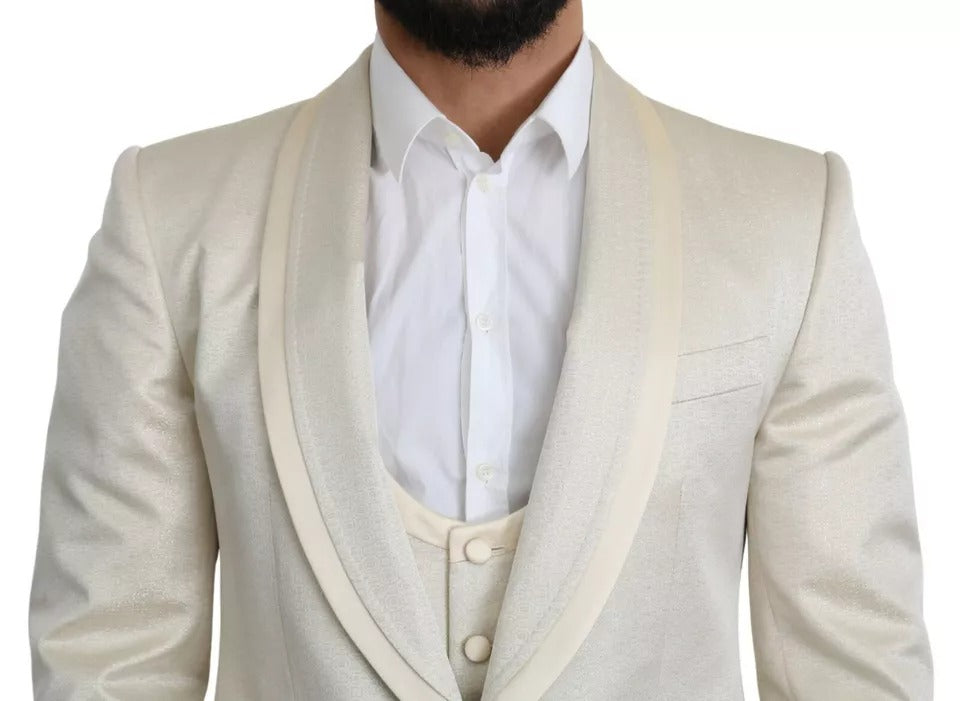 Dolce & Gabbana Beige Wool Crème 3 Piece SICILIA Shawl Suit Dolce & Gabbana