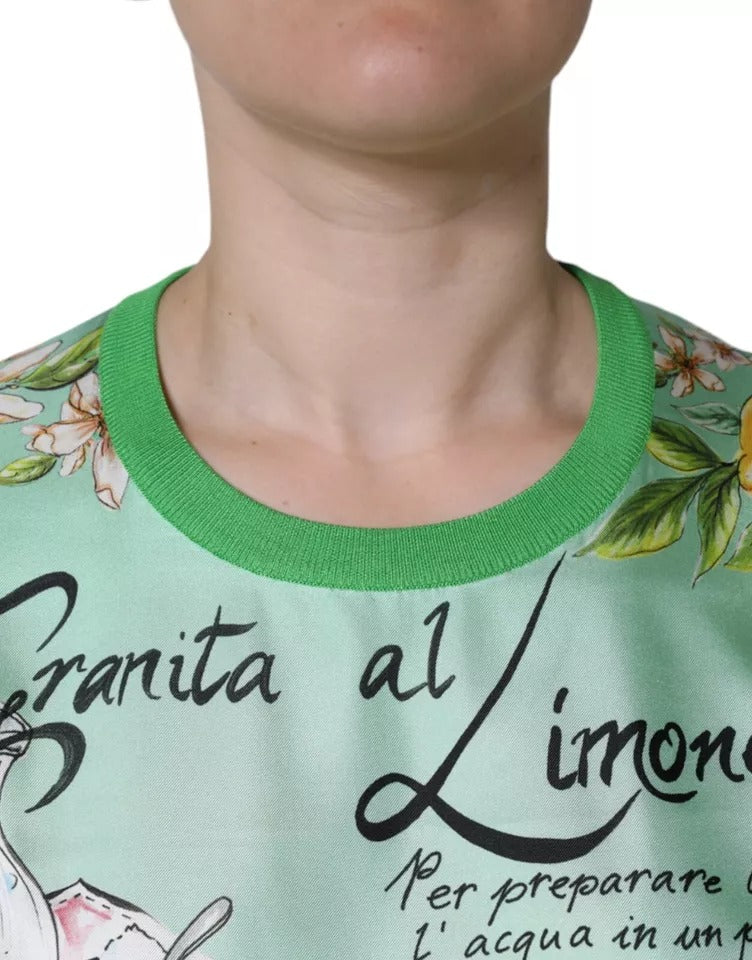 Dolce & Gabbana Green Silk Granita Al Limone Long Sleeves Sweater Dolce & Gabbana