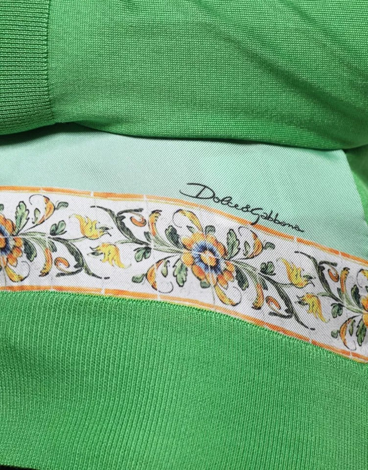 Dolce & Gabbana Green Silk Granita Al Limone Long Sleeves Sweater Dolce & Gabbana