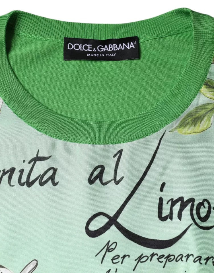 Dolce & Gabbana Green Silk Granita Al Limone Long Sleeves Sweater Dolce & Gabbana