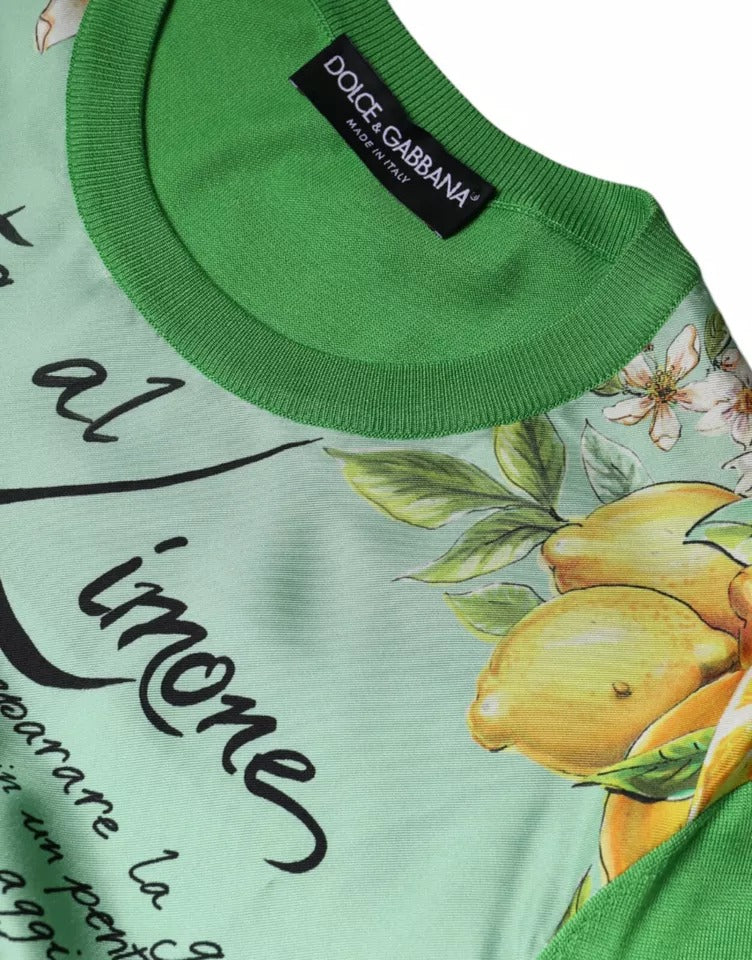 Dolce & Gabbana Green Silk Granita Al Limone Long Sleeves Sweater Dolce & Gabbana