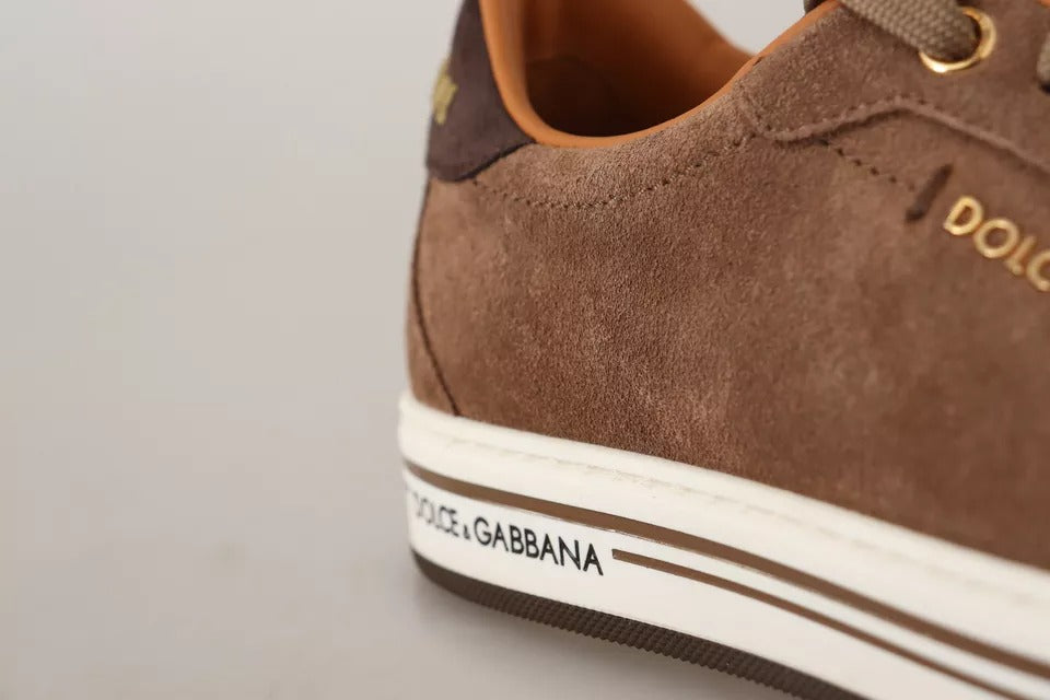 Dolce & Gabbana Brown Suede Logo Low Top Sneakers Men Shoes Dolce & Gabbana