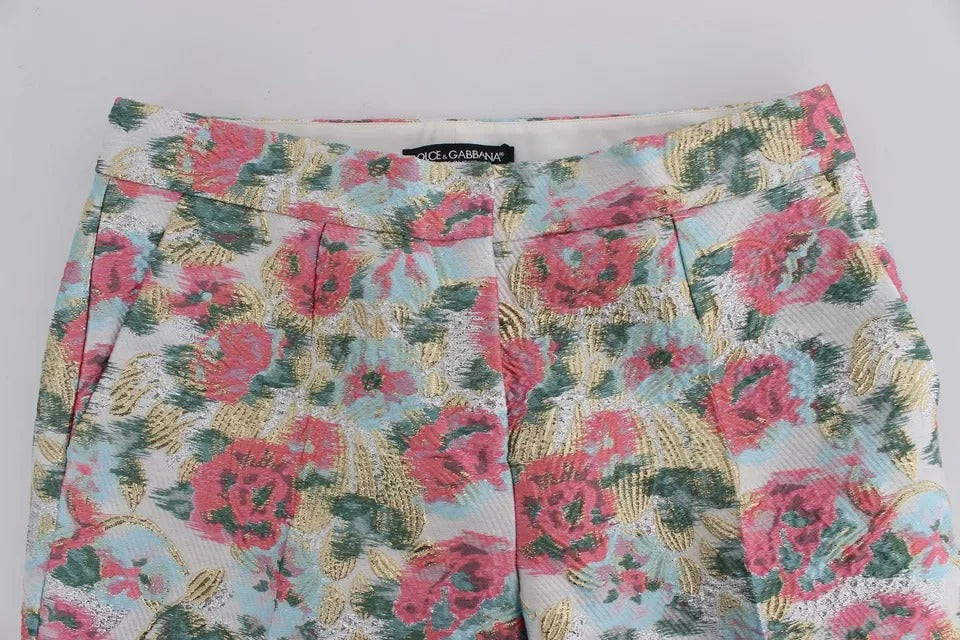 Dolce & Gabbana White Pink Floral Brocade Pants Dolce & Gabbana