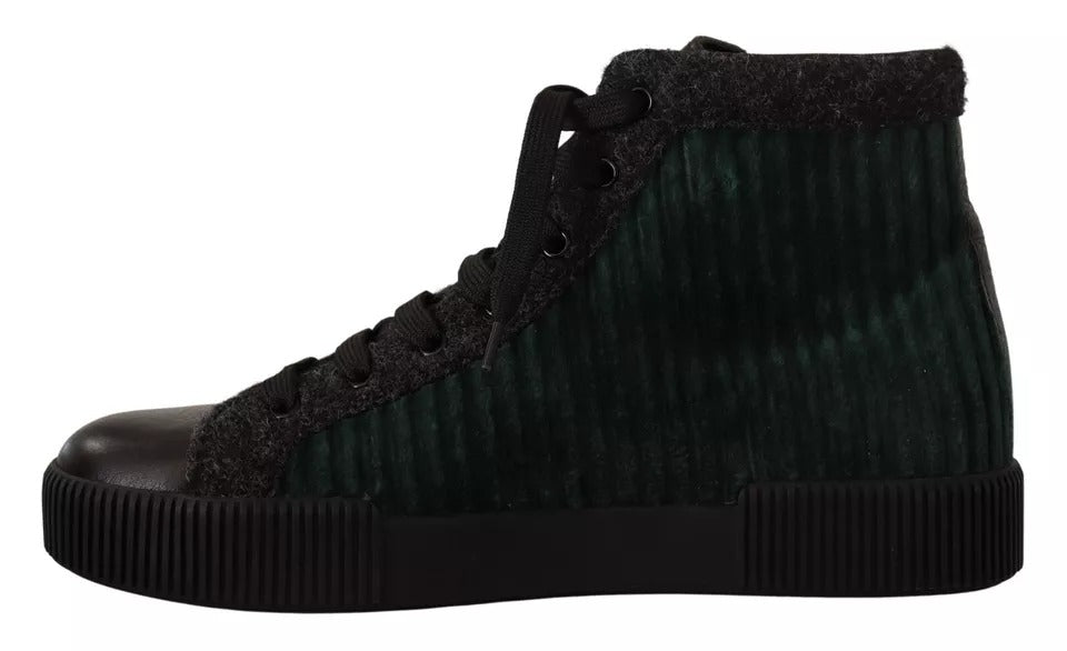 Dolce & Gabbana Green Corduroy High Tops Sneakers Mens Casual Shoes Dolce & Gabbana