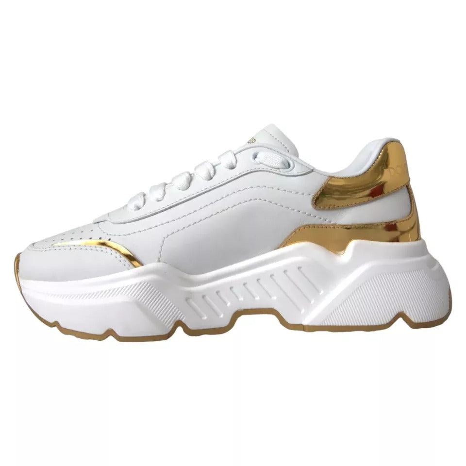 Dolce & Gabbana White Gold DAYMASTER Leather Sneakers Men Shoes Dolce & Gabbana
