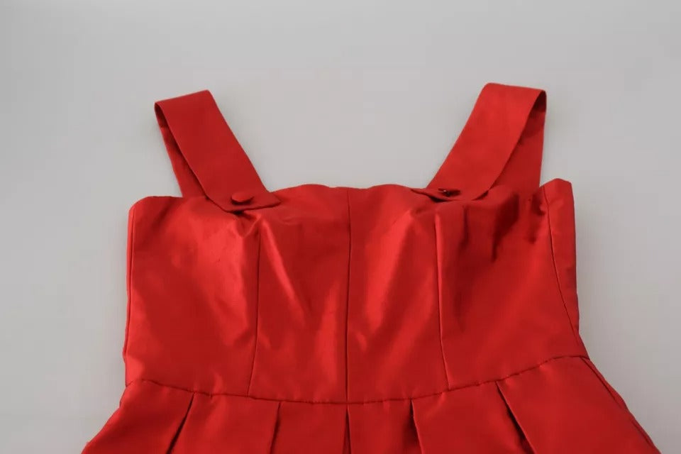 Dolce & Gabbana Red A-line Pleated Midi Satin Silk Dress Dolce & Gabbana