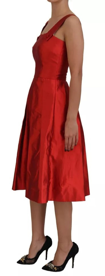Dolce & Gabbana Red A-line Pleated Midi Satin Silk Dress Dolce & Gabbana