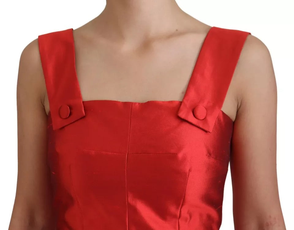 Dolce & Gabbana Red A-line Pleated Midi Satin Silk Dress Dolce & Gabbana