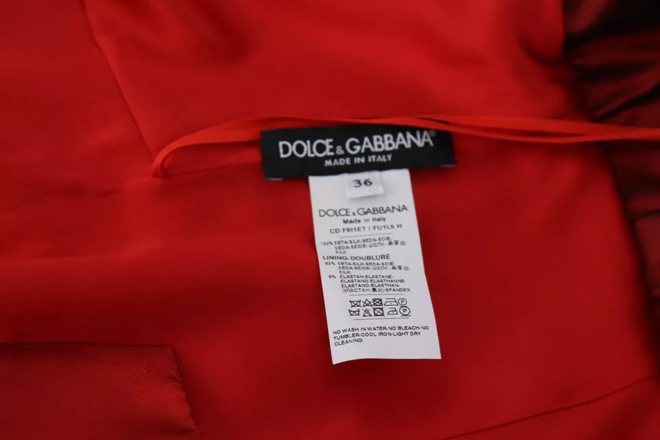 Dolce & Gabbana Red A-line Pleated Midi Satin Silk Dress Dolce & Gabbana