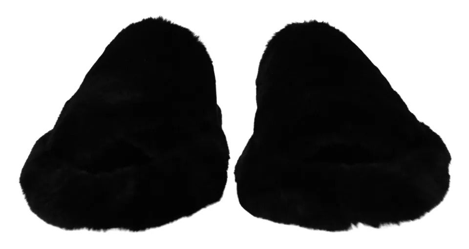 Dolce & Gabbana Black Polyester Faux Fur Mens Flats Sandals Shoes Dolce & Gabbana