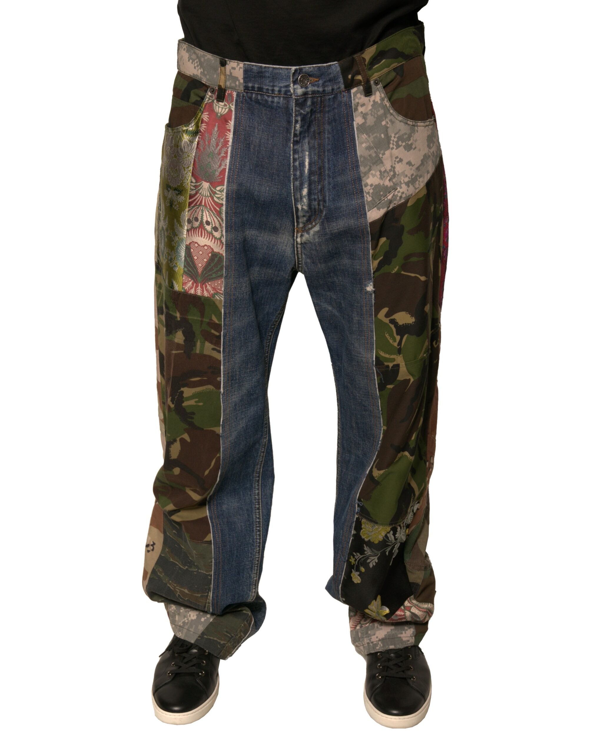 Dolce & Gabbana Blue Patchwork Cotton Straight Denim Jeans Dolce & Gabbana