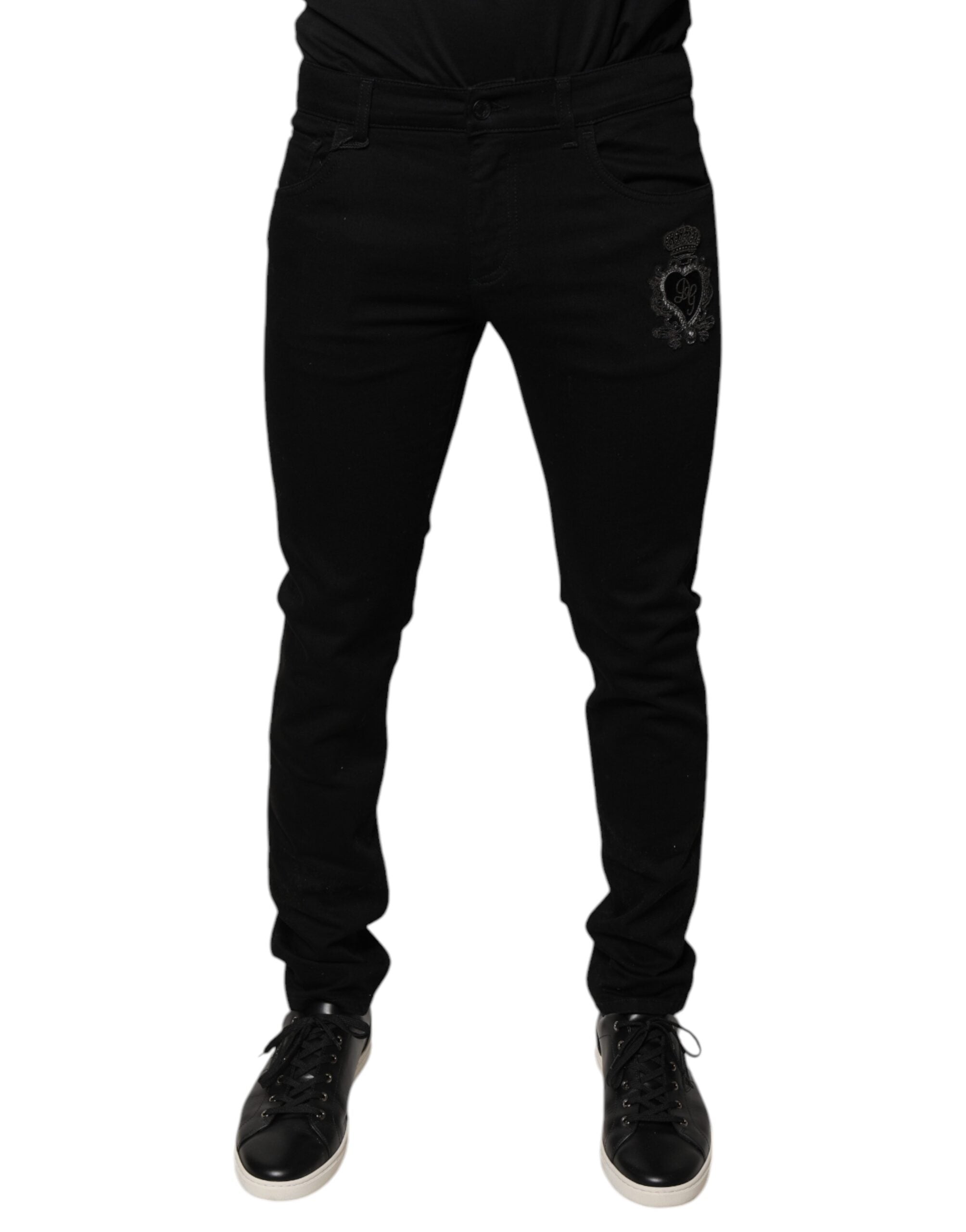 Dolce & Gabbana Black DG Crown Logo Cotton Skinny Denim Jeans Dolce & Gabbana