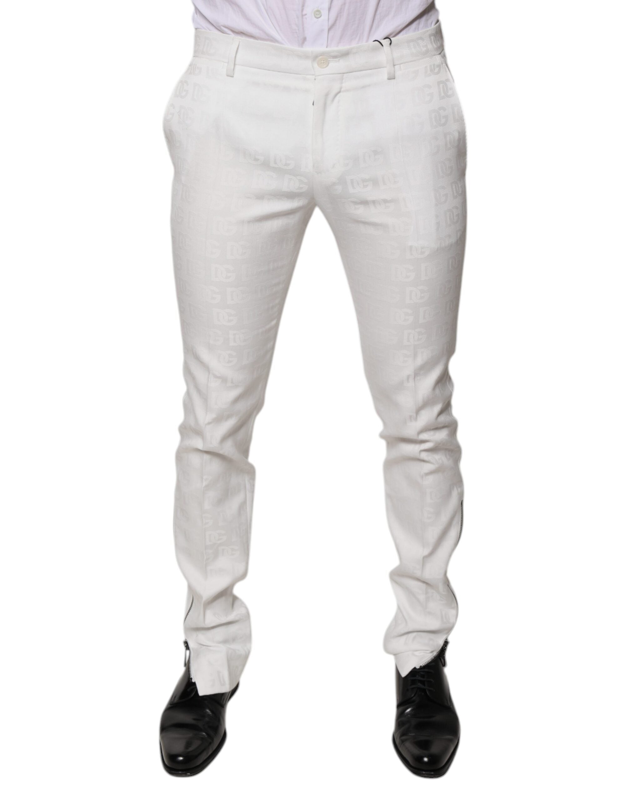 Dolce & Gabbana White Cotton Tapered Formal Dress Pants Dolce & Gabbana