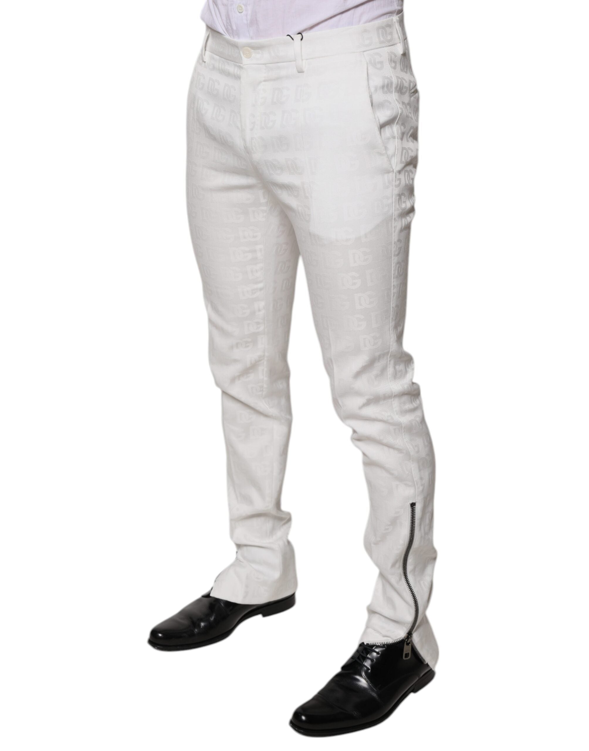 Dolce & Gabbana White Cotton Tapered Formal Dress Pants Dolce & Gabbana