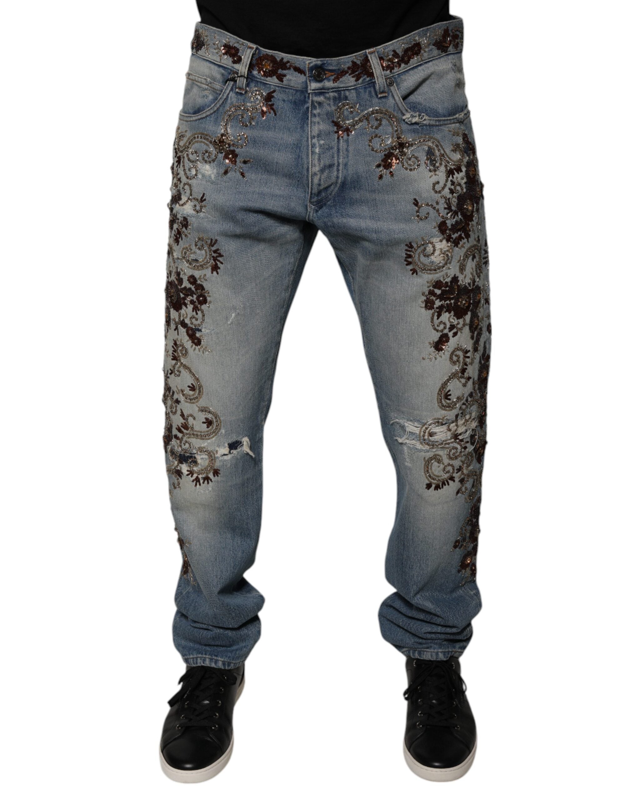 Dolce & Gabbana Light Blue Embroidered Skinny Denim Jeans Dolce & Gabbana