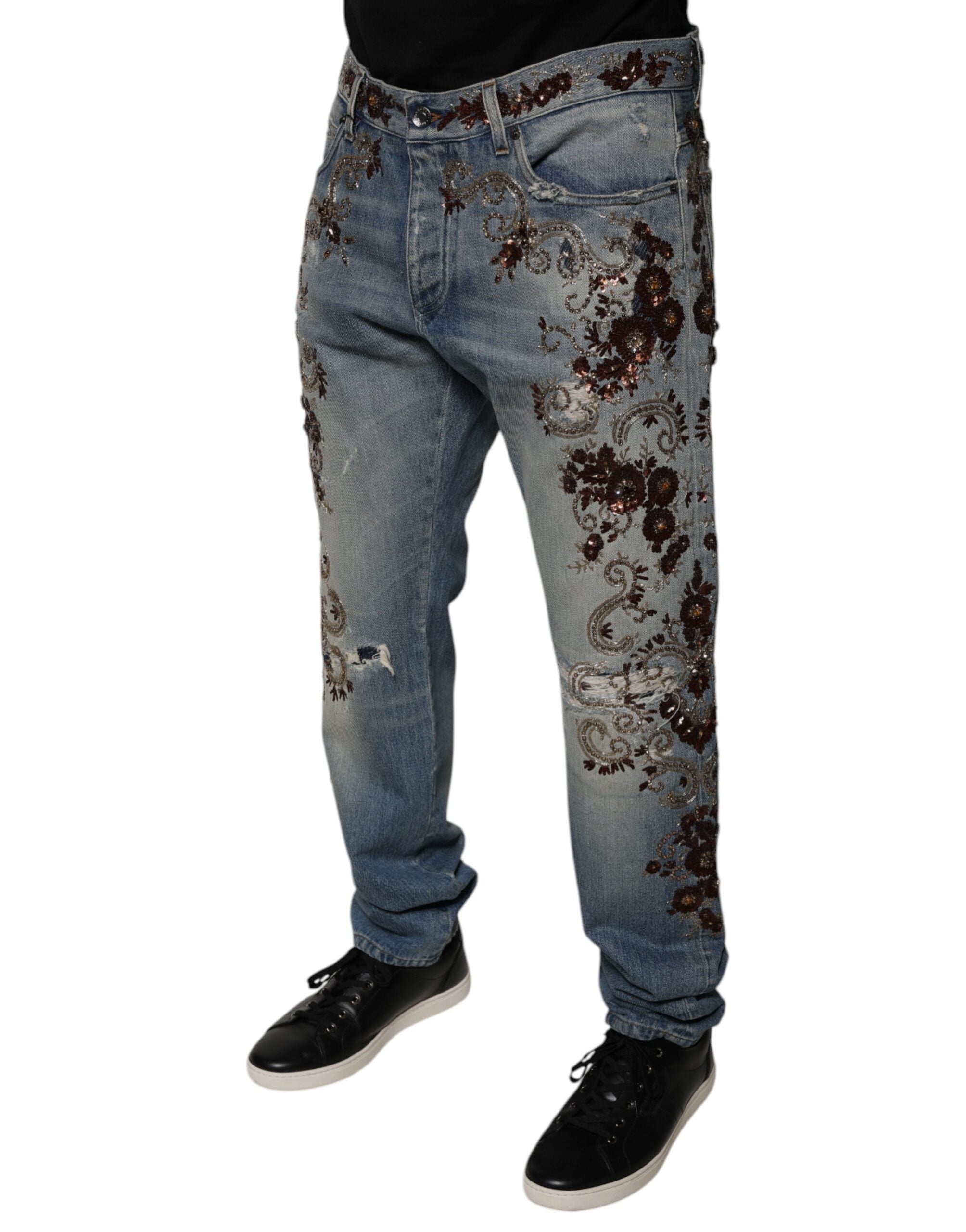 Dolce & Gabbana Light Blue Embroidered Skinny Denim Jeans Dolce & Gabbana