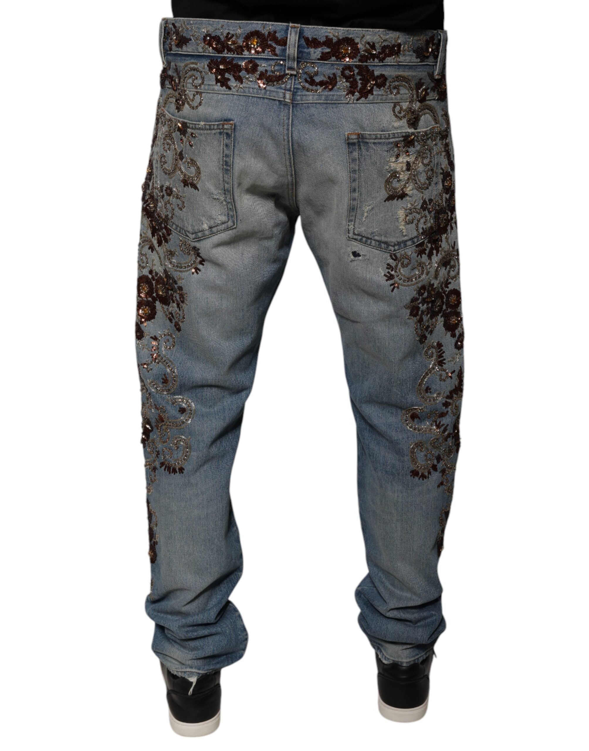Dolce & Gabbana Light Blue Embroidered Skinny Denim Jeans Dolce & Gabbana