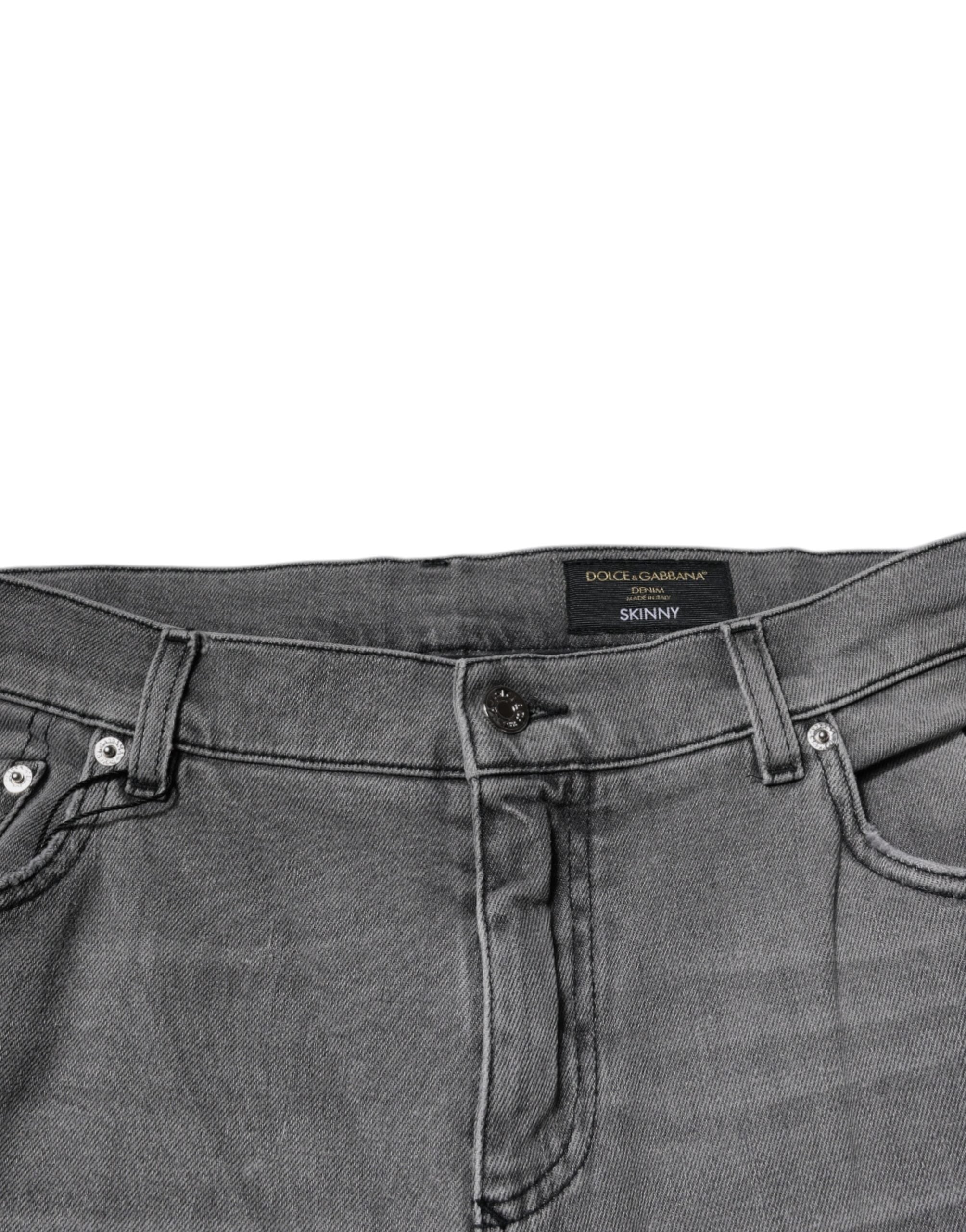 Dolce & Gabbana Gray Graphic Print Cotton Skinny Denim Jeans Dolce & Gabbana