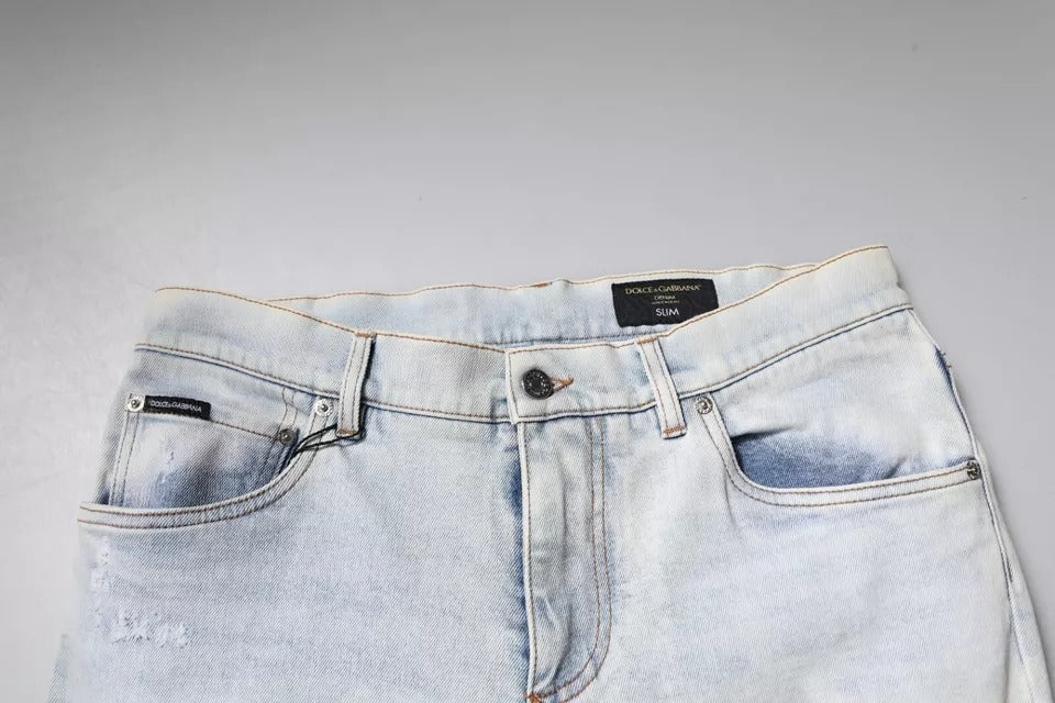 Dolce & Gabbana Light Blue Cotton Blend Tattered Skinny Denim Jeans Dolce & Gabbana