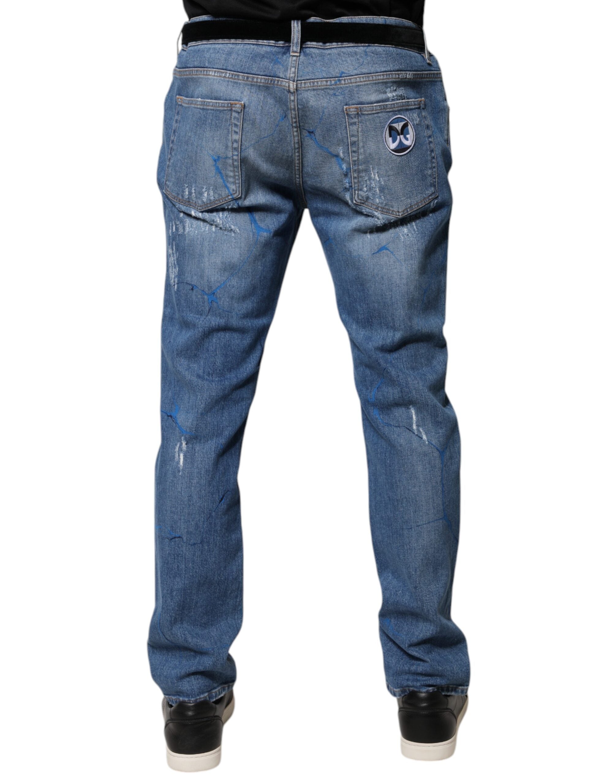 Dolce & Gabbana Blue Cotton Stretch Tattered Skinny Denim Jeans Dolce & Gabbana