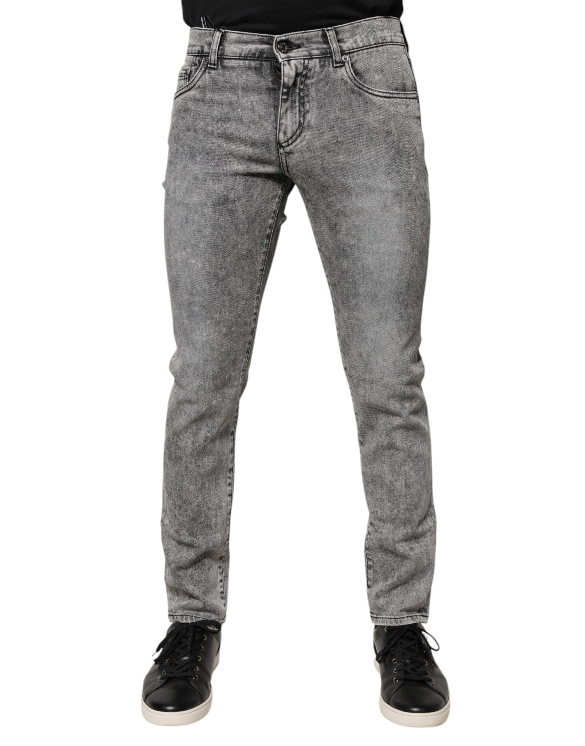 Dolce & Gabbana Gray Logo Plaque Cotton Slim Fit Denim Jeans Dolce & Gabbana