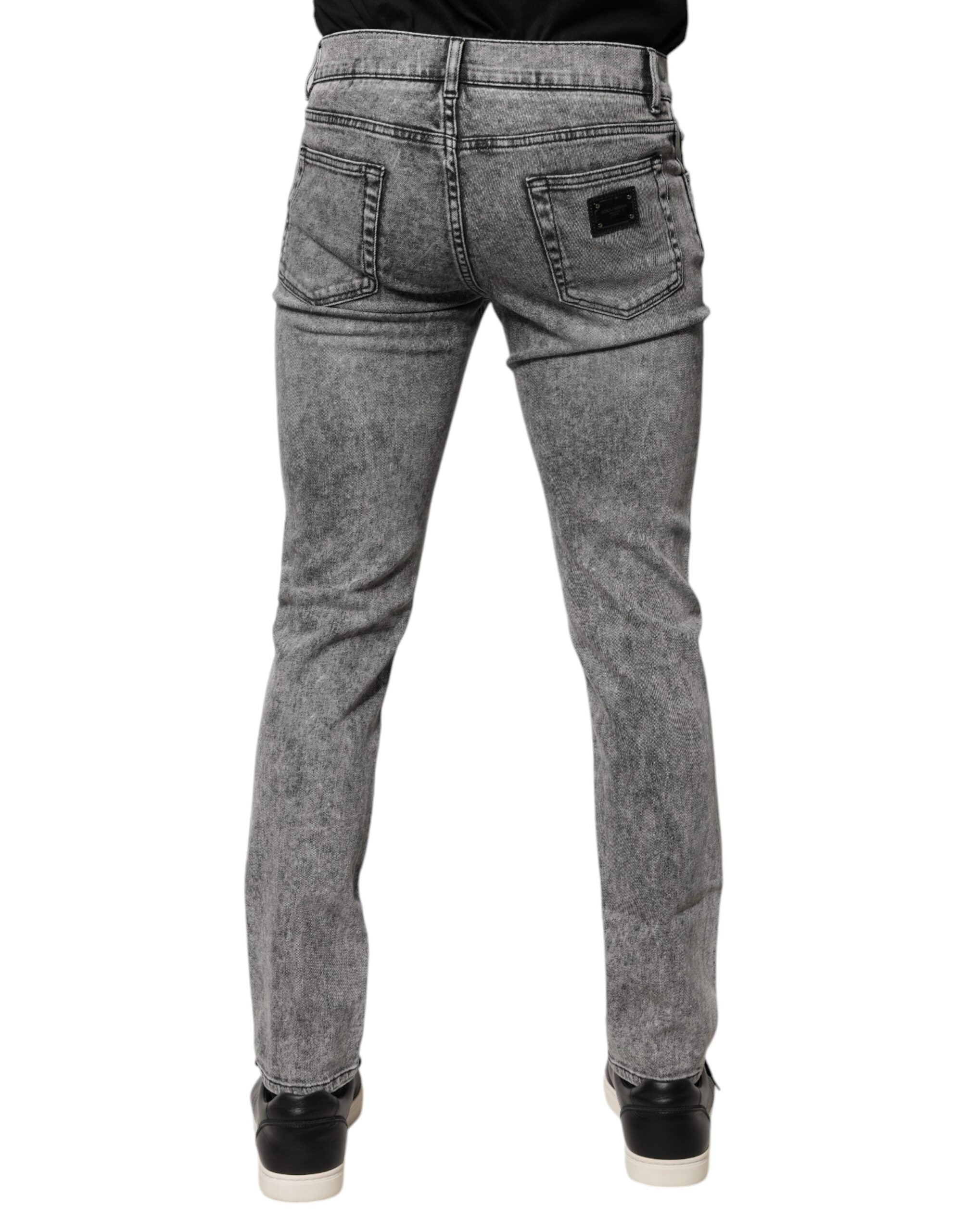 Dolce & Gabbana Gray Logo Plaque Cotton Slim Fit Denim Jeans Dolce & Gabbana