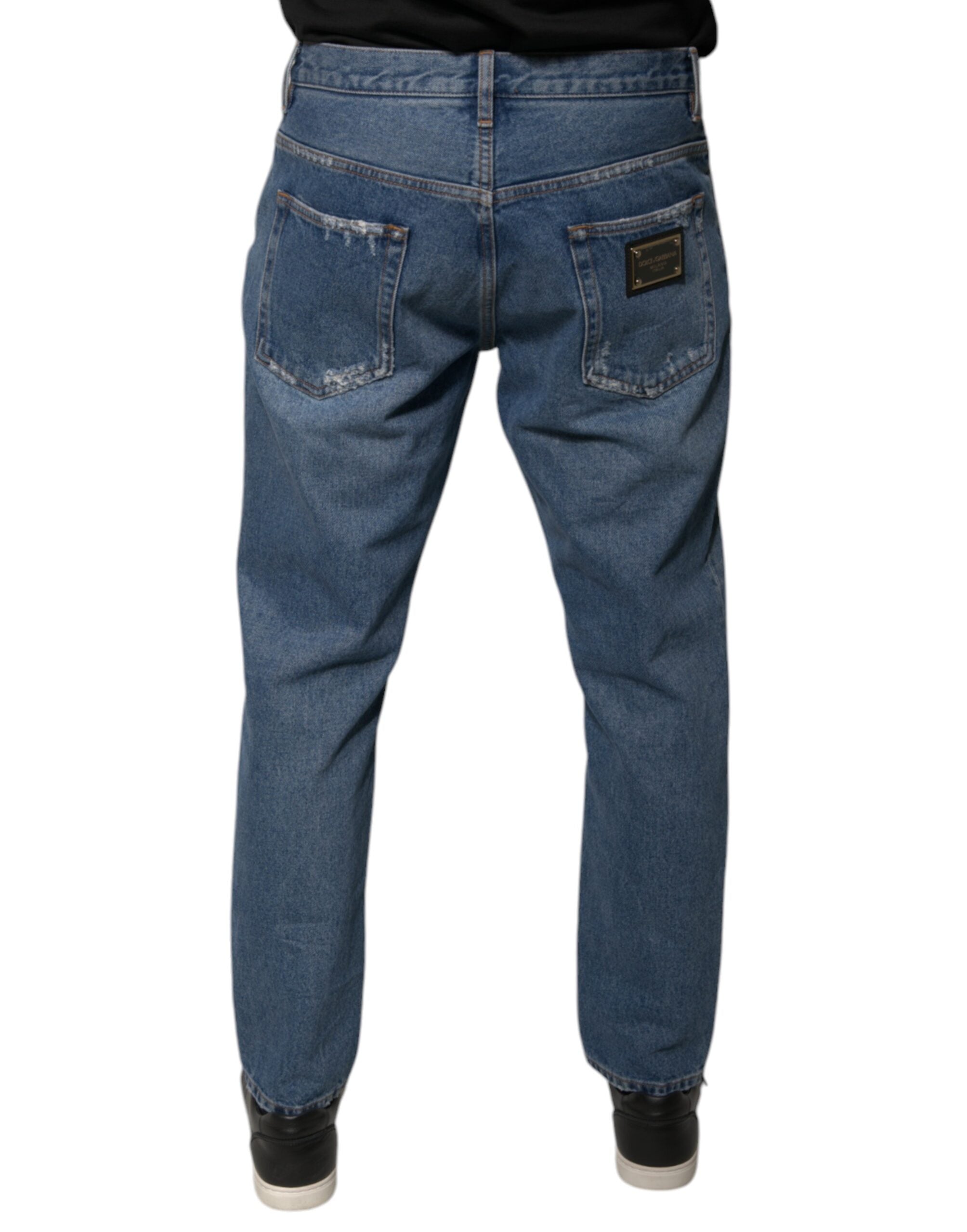 Dolce & Gabbana Blue Cotton Logo Men Loose Denim Jeans Dolce & Gabbana