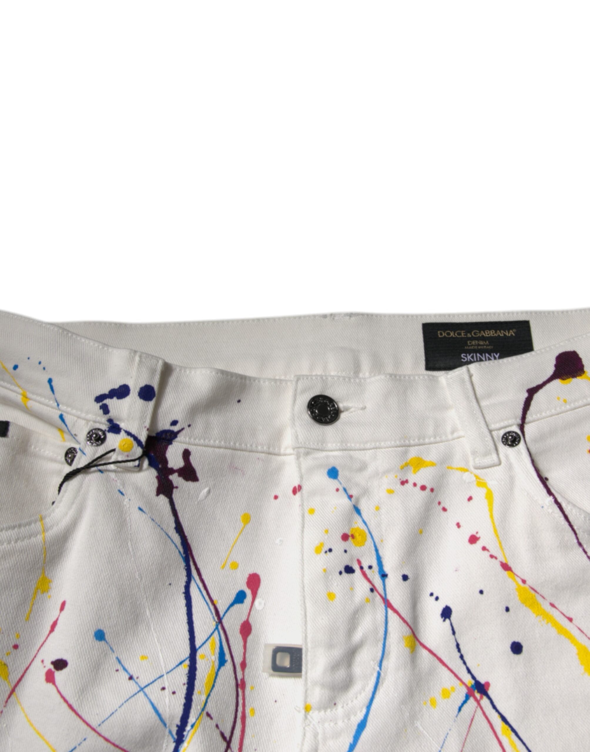 Dolce & Gabbana White Color Splash Print Skinny Denim Jeans Dolce & Gabbana