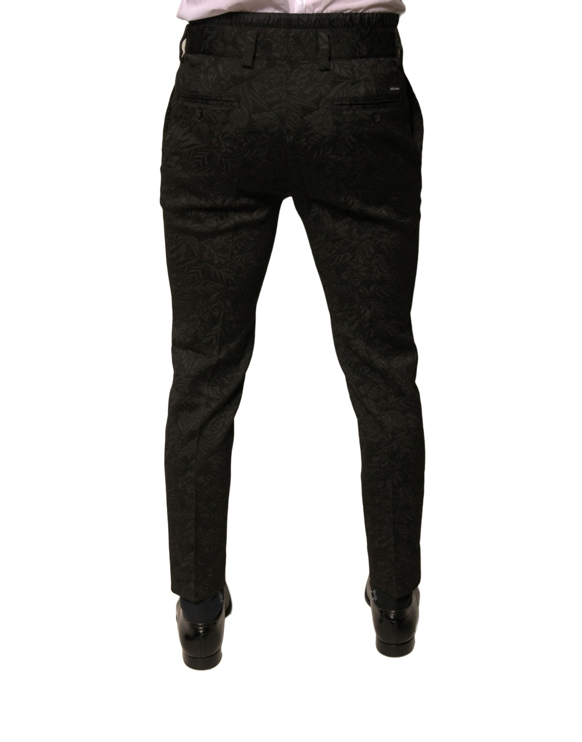 Dolce & Gabbana Black Brocade Polyester Skinny Men Dress Pants Dolce & Gabbana