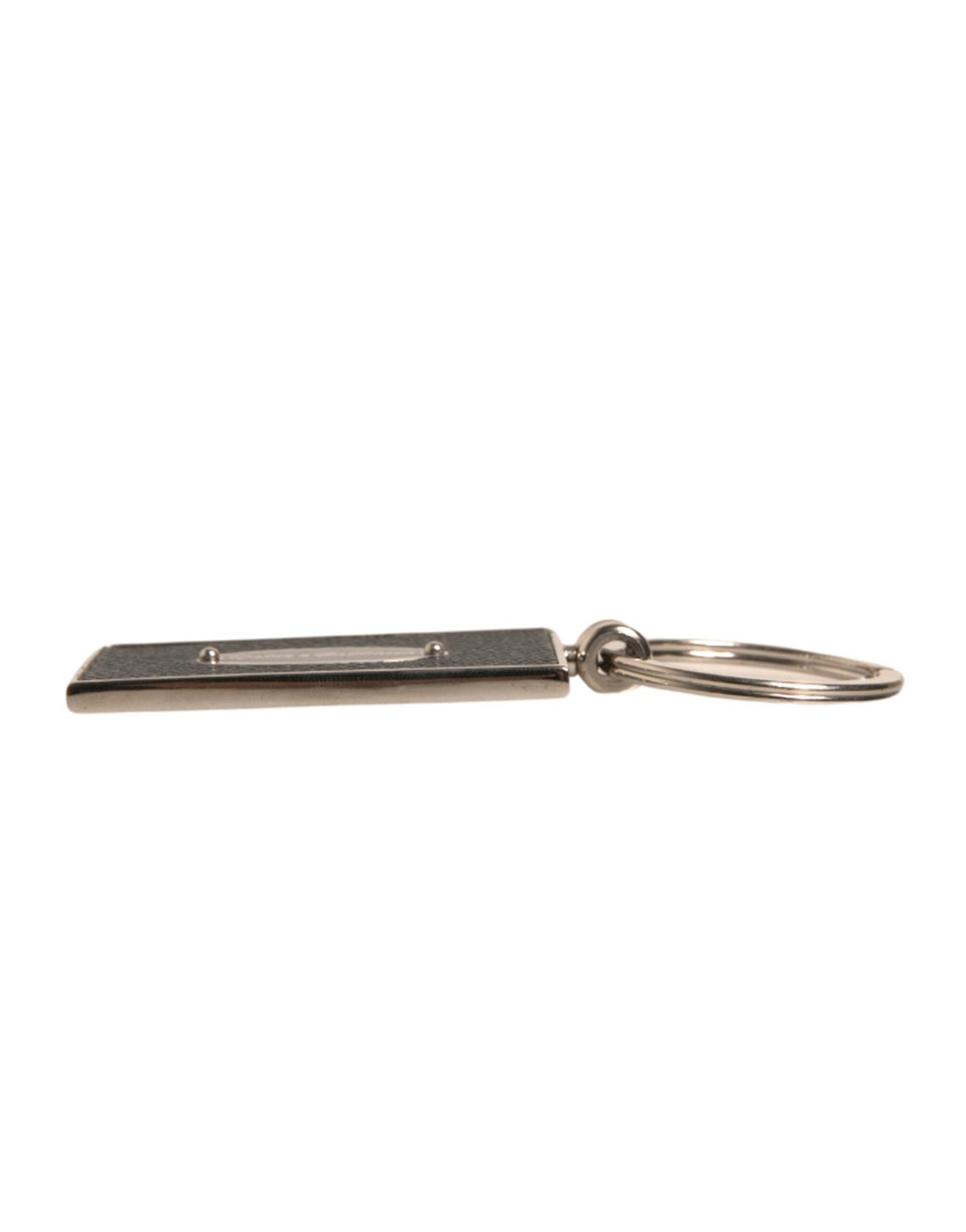 Dolce & Gabbana Black Leather Logo Metal Ring Keychain Keyring Dolce & Gabbana