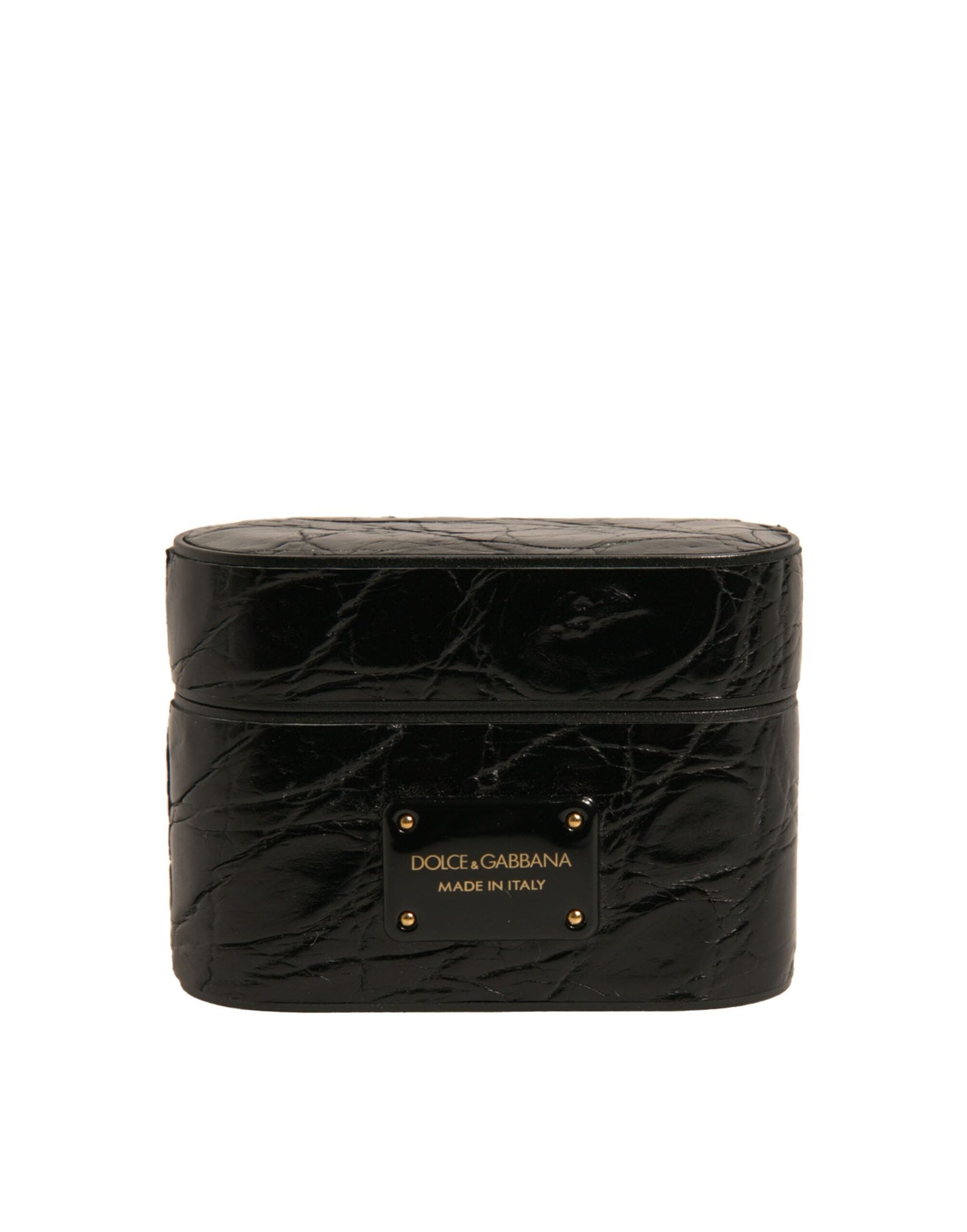 Dolce & Gabbana Black Leather Metal Logo Plaque Holder Airpods Case Dolce & Gabbana