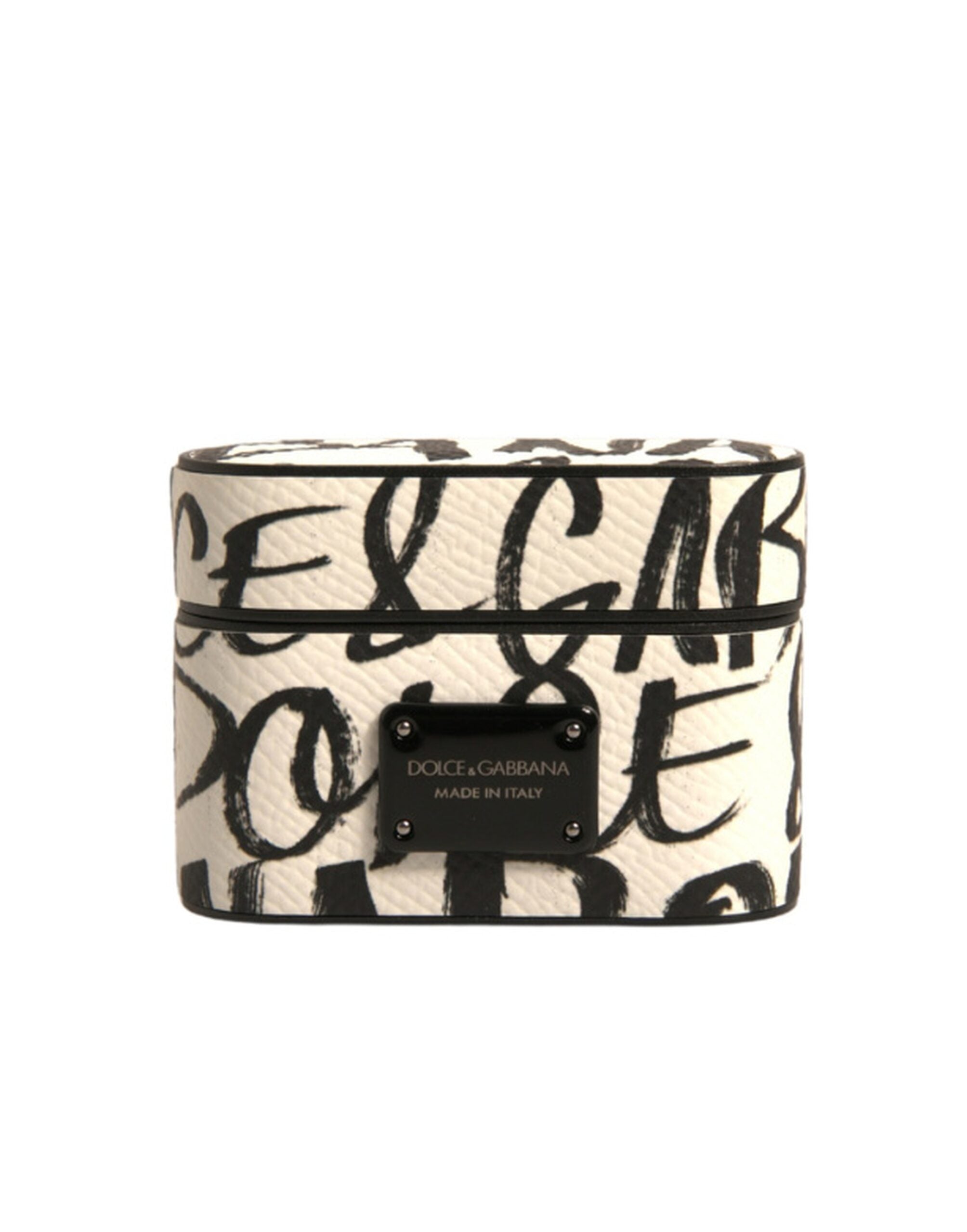 Dolce & Gabbana Black White Leather Scribble Embossed Logo Airpods Case Dolce & Gabbana