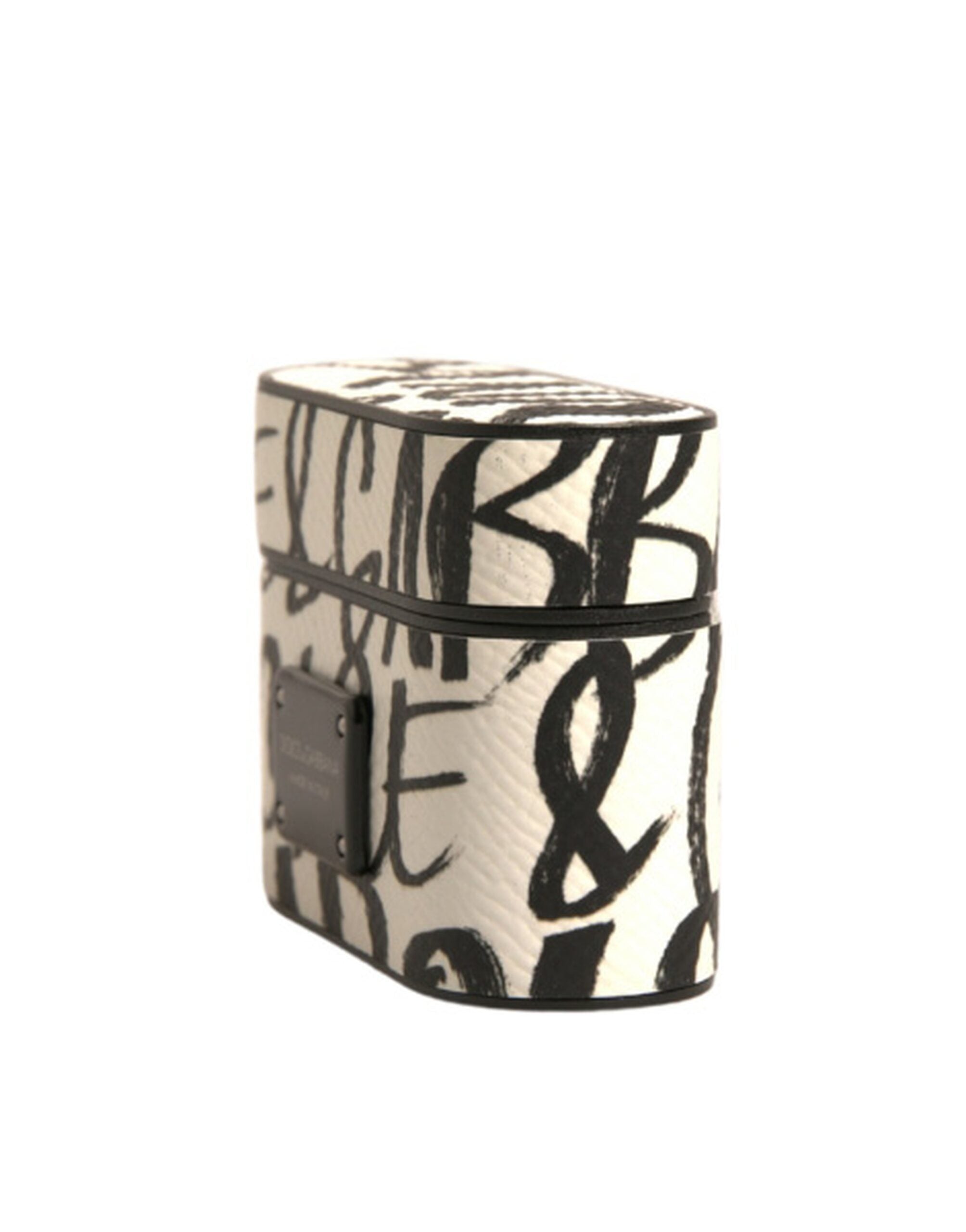 Dolce & Gabbana Black White Leather Scribble Embossed Logo Airpods Case Dolce & Gabbana